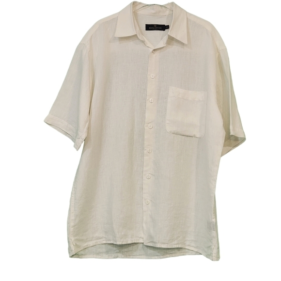 BUGATCHI Shaped Fit Short Sleeve Linen Button-Up Camp Shirt Size M - Picture 1 of 16